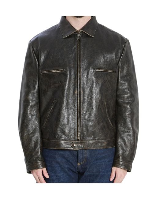 Dolce & Gabbana Gray Long Sleeve Leather Jacket for men