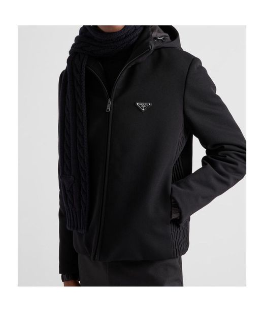 Prada Black Logo Plaque Zip-Up Hooded Jacket for men