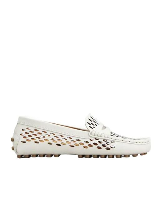 Tod's White Logo Engraved Perforated Loafers