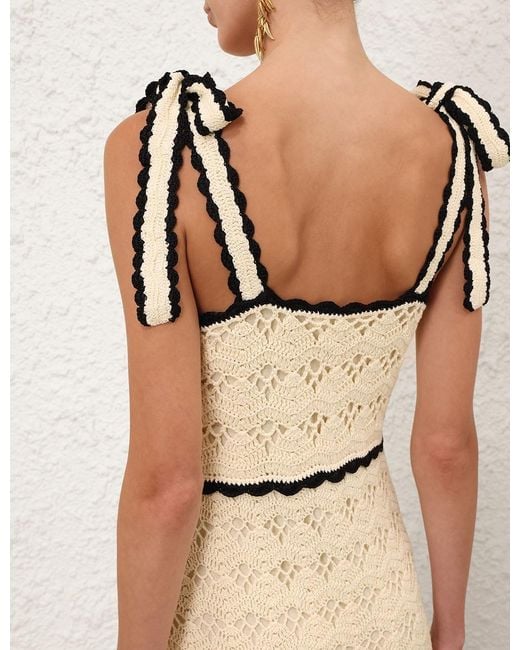 Zimmermann Natural Aster Crochet Tie Midi Dress