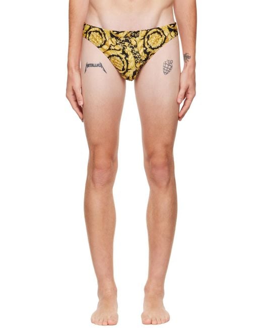 Versace Yellow Barocco Printed Swim Briefs for men