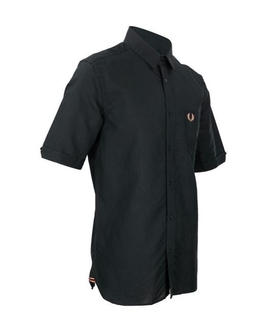 Fred Perry Black Wheat Ear Pattern Short-Sleeved Shirt for men