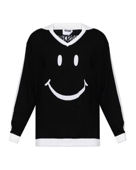 Moschino Black Smiley Intarsia Knitted Sweater for men