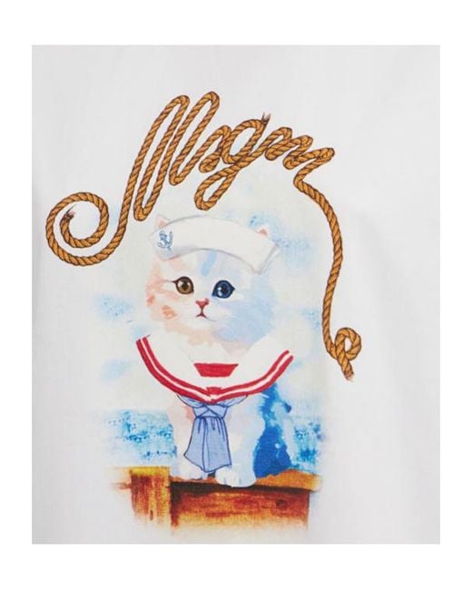 MSGM White Printed Cotton T-Shirt