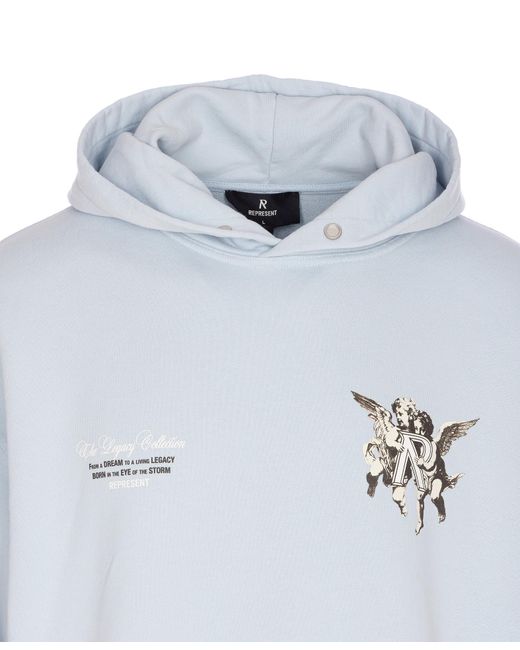 Represent Blue Legacy Cherubs Logo Printed Hoodie for men