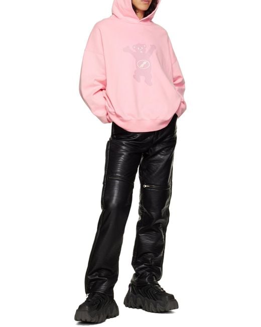 we11done Pink Logo Print Cotton Hoodie for men