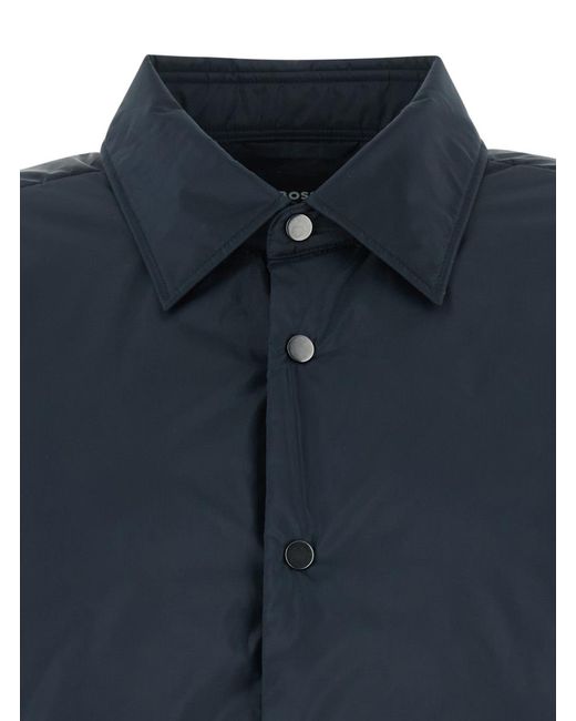 Boss Blue Boss Button-Up Padded Long-Sleeved Coat for men