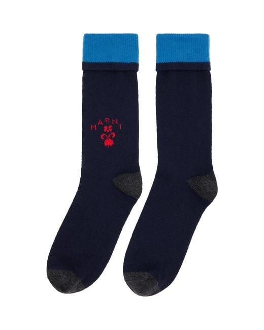 Marni Blue Crest Logo Socks for men