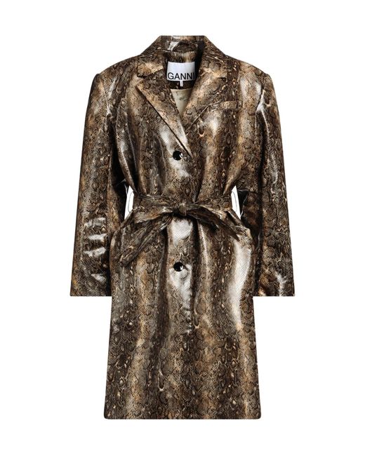 Ganni Brown Snakeskin-Print Full-Length Jacket