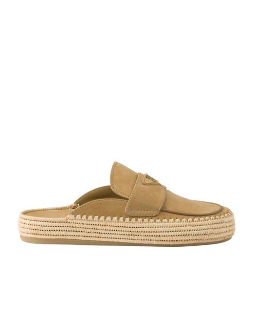 Prada Brown Suede Flatform Mules