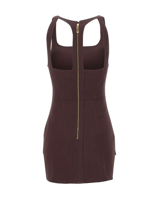 Elisabetta Franchi Purple Buttoned Utility Mini Dress