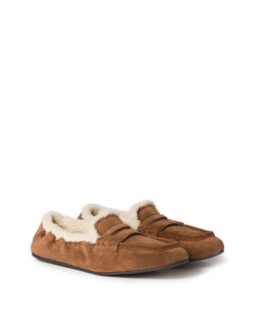 Miu Miu Brown Logo-Detail Suede Loafers