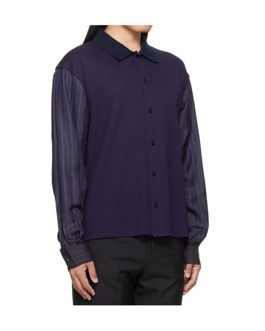 Maison Margiela Blue Long-Sleeved Buttoned Shirt for men