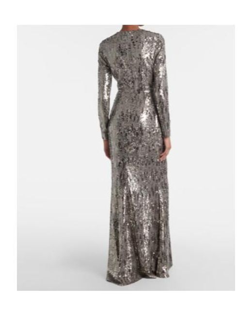 Elie Saab Gray Floral-Appliqué Sequined Silk-Blend Gown