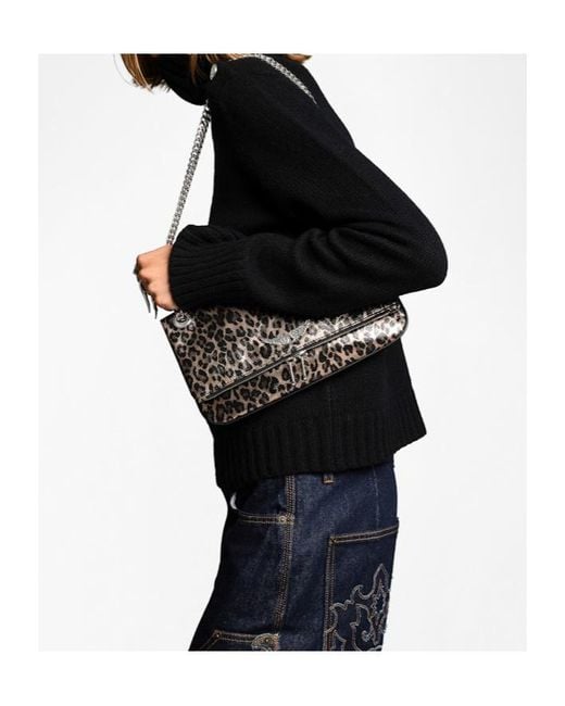 Zadig & Voltaire Black Leopard-Printed Shoulder Bag