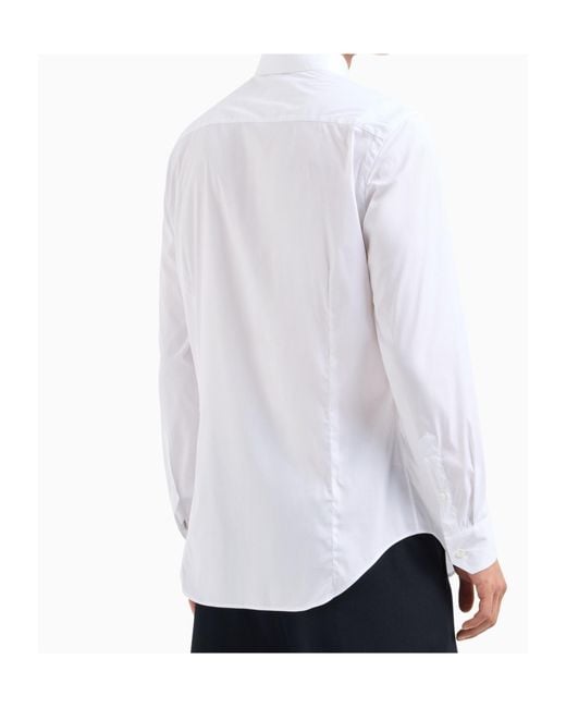 Giorgio Armani White Curved Hem Poplin Shirt for men