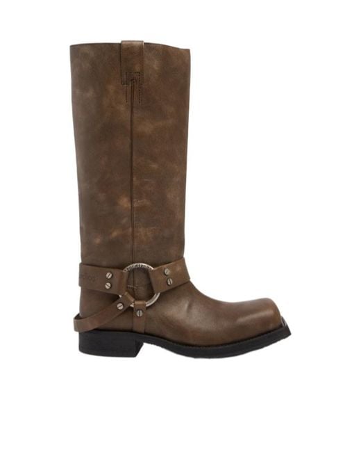 Acne Brown Square-Toed Short Boots