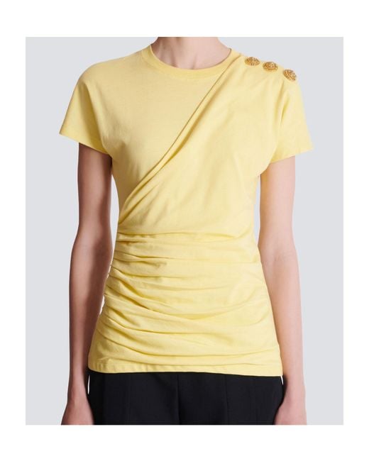 Balmain Yellow Buttons Draped T-Shirt