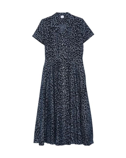 Aspesi Blue Animal-Print Midi Dress