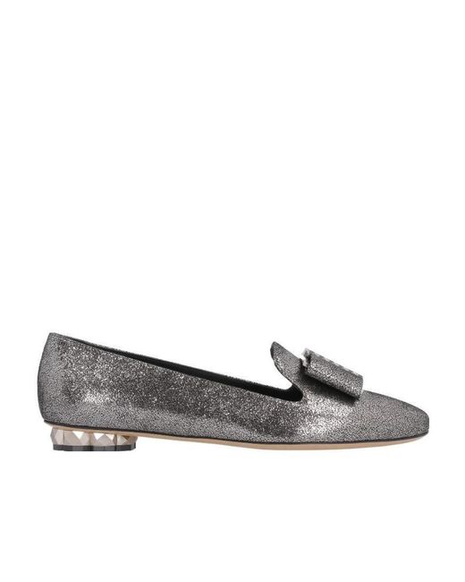 Ferragamo Gray Geometric Heel Loafers