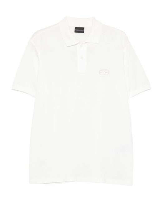 Emporio Armani White Logo Embroidered Short-Sleeved Polo Shirt for men