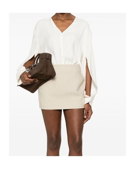 Totême White Totême V-Neck Long Sleeved Blouse