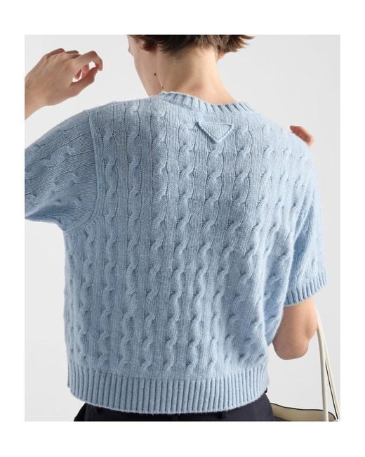 Prada Blue Cashmere Cable-Knit Sweater