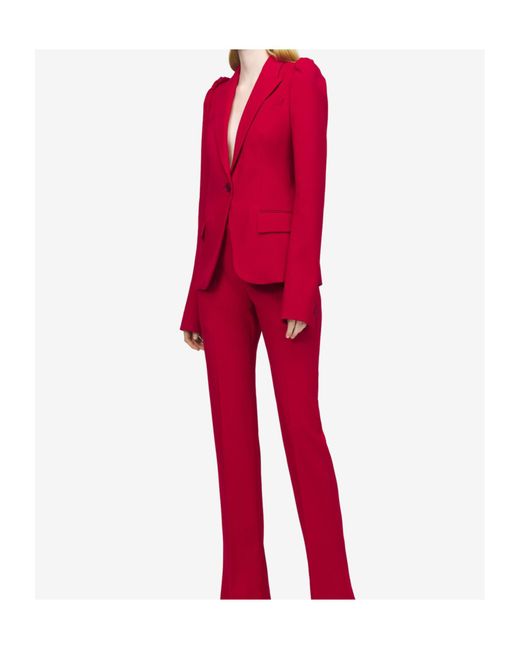 McQueen Red T-Bar Detailed Single Breasted Blazer