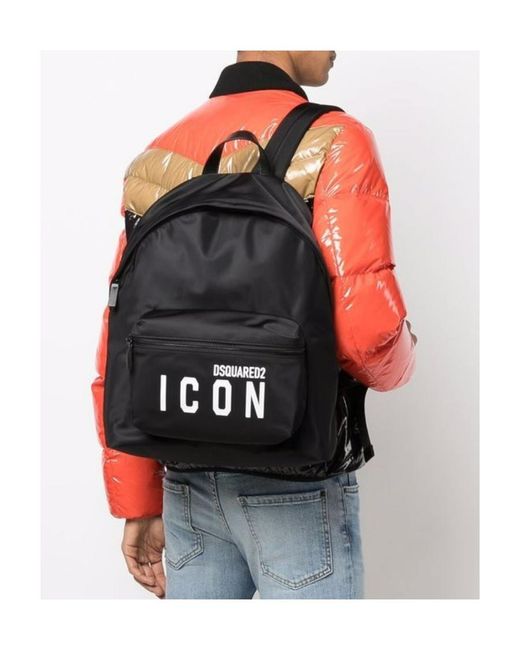 DSquared² Black Icon Logo Printed Backpack for men