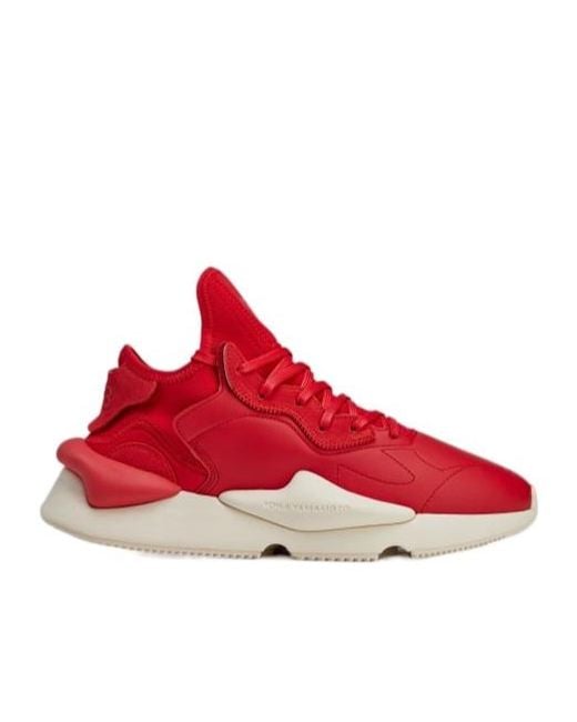 Y-3 Red Logo Embossed Lace-Up Sneakers for men