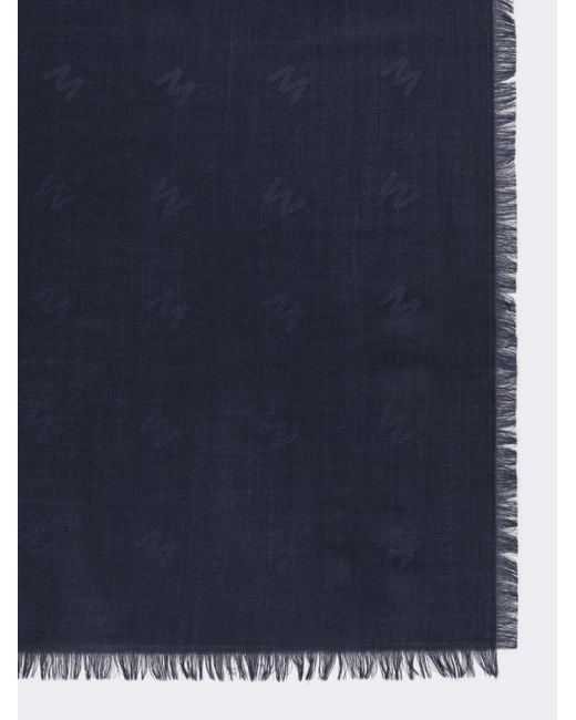 Max Mara Blue Jacquard Wool And Silk Shawl