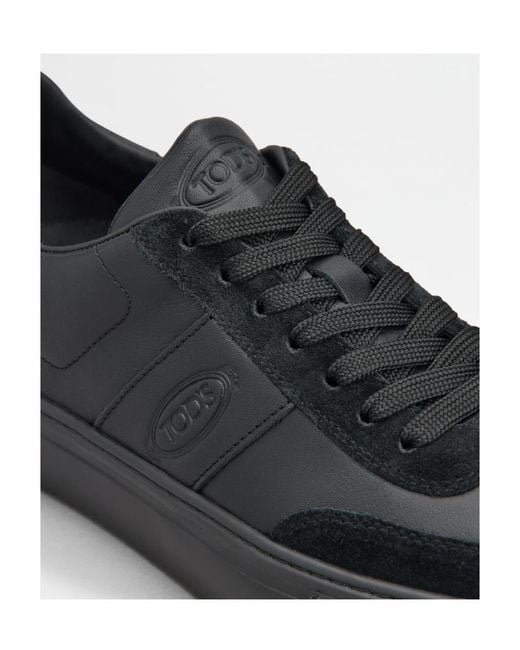 Tod's Black Round Toe Lace-Up Sneakers for men