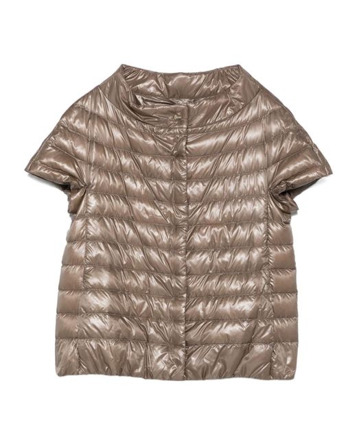 Herno Gray Quilted Short-Sleeved Down Jacket