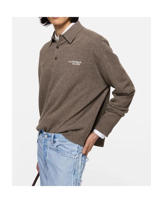 Acne Brown Long-Sleeved Knitted Polo Shirt for men