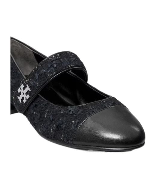 Tory Burch Black Tweed Cap-Toe Ballet Flats