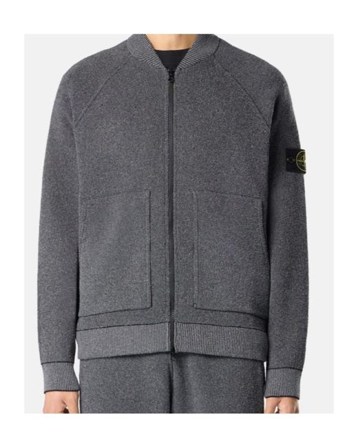 Stone Island Gray Logo Patch Zip-Up Jumper for men