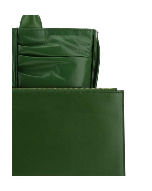 Bottega Veneta Green Arco Woven Pleated Tote Bag