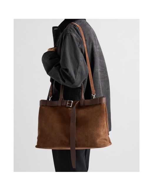 Prada Brown Buckle Suede Bag With Belt for men