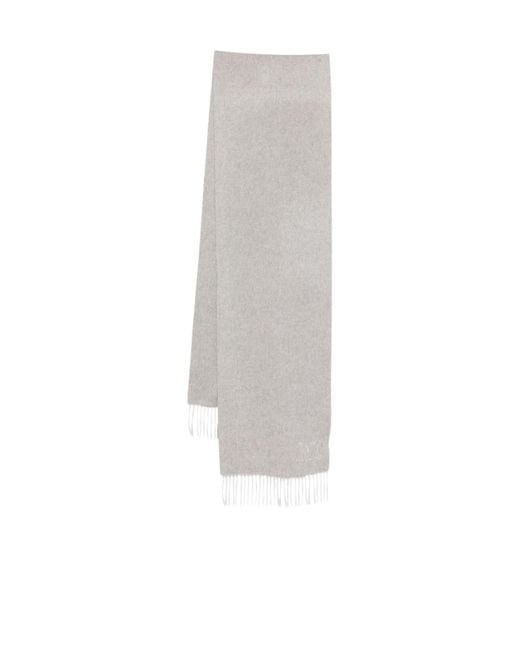 Max Mara White Monogram Fringe Scarf