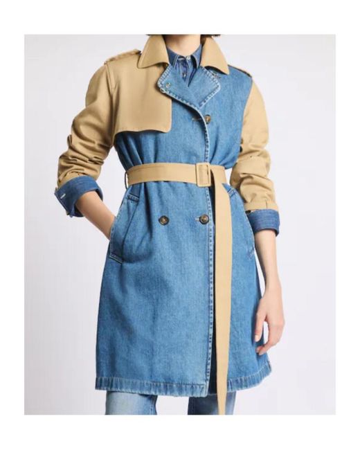 Fay Blue Belted Panelled Coat