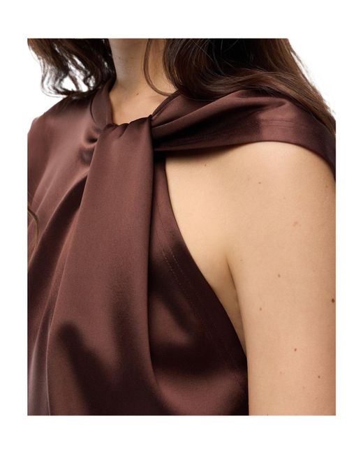 Pinko Brown Draped Padded-Shoulder Top