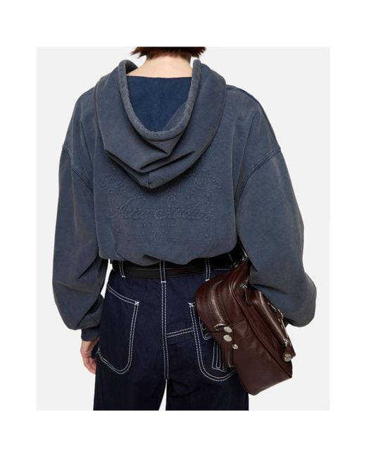 Acne Blue Zip-Up Drawstring Hoodie