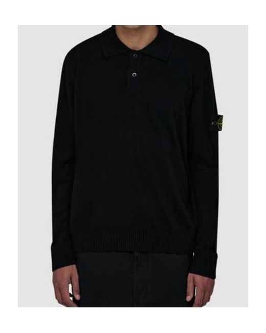 Stone Island Black Logo Patch Knitted Polo Shirt for men