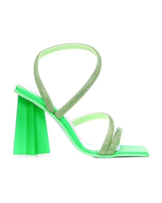 Chiara Ferragni Green Embellished Square Toe Sandals