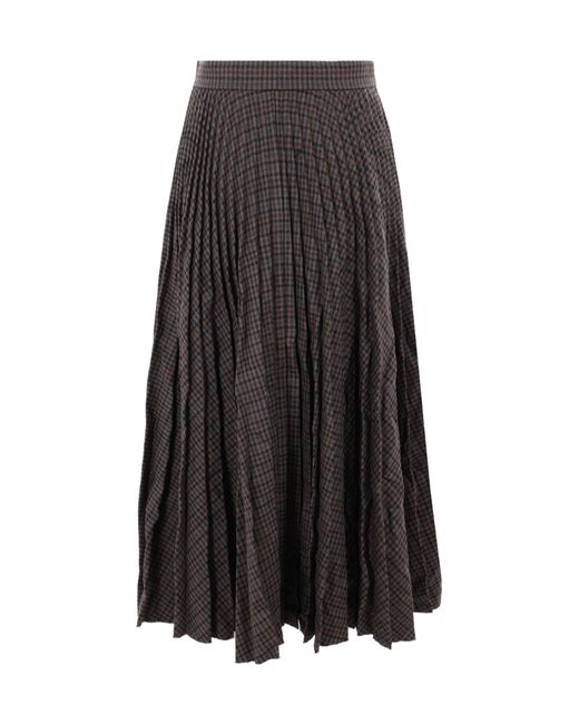 Balenciaga Black Checkered Pleated Skirt