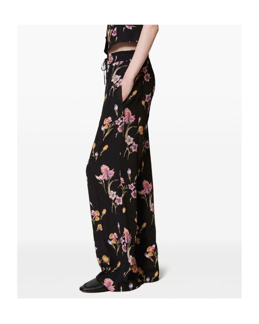 Twinset Black Allover Floral Printed Trousers