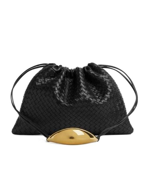 Bottega Veneta Black Calfskin Embellished Dustbag Shoulder Bag