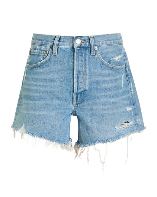 Agolde Blue Distressed Denim Shorts