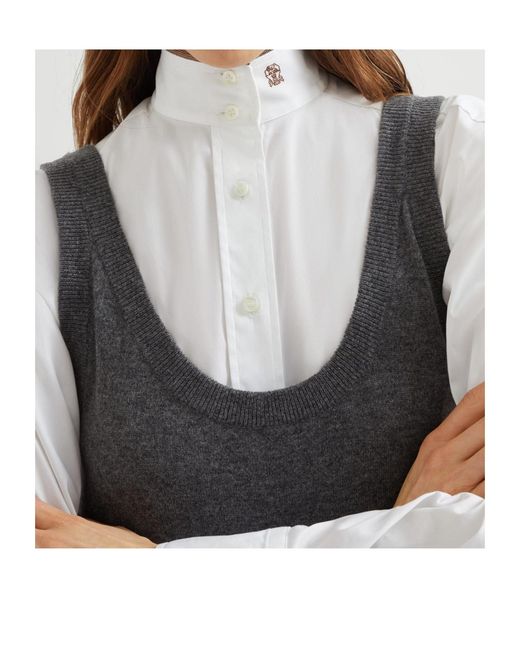 Brunello Cucinelli Gray Round-Neck Knit Dress