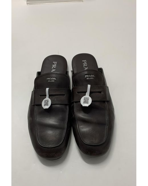Prada Brown Logo-Detailed Slip-On Mules for men